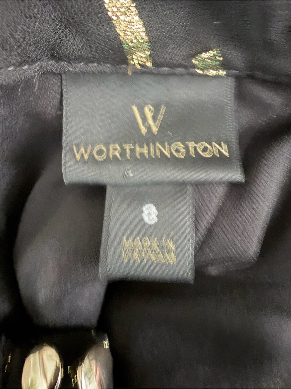 Worthington Black & Gold Metallic Ruffle Shift Dress Size 8 - Picture 2 of 8